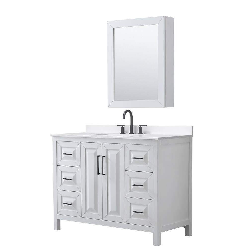 Daria 48-inch Single Vanity, 3 Hole Quartz Top, Med Cabinet