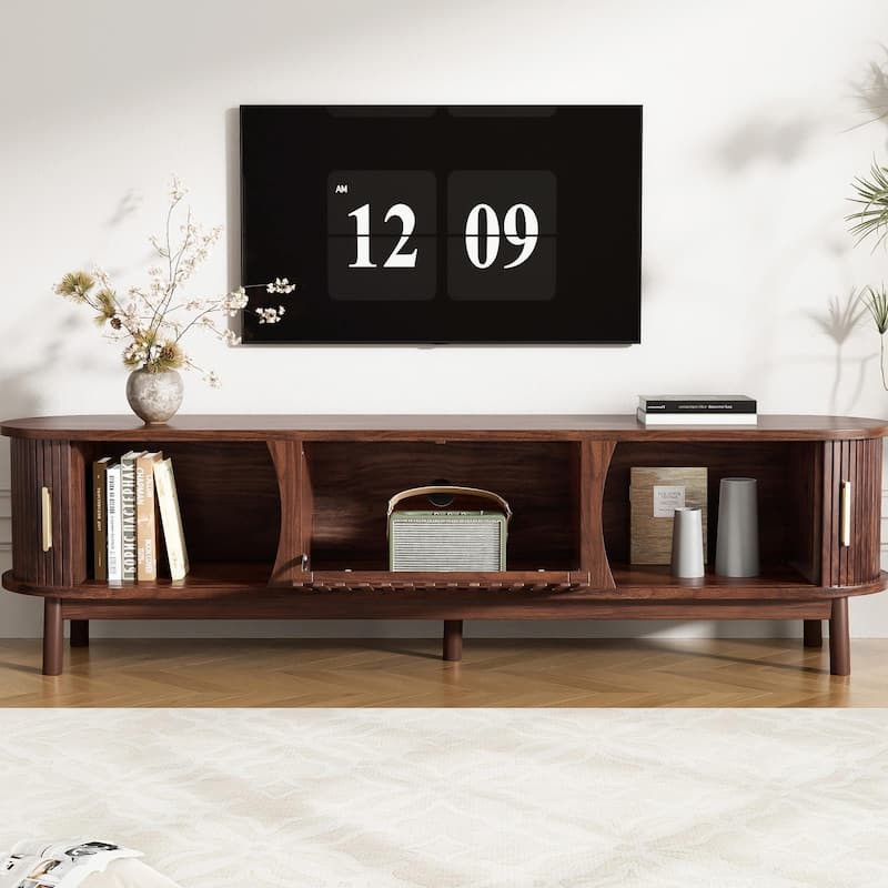 Farmhouse TV Stand for 75" TVs - Wood Storage Cabinet, Waterproof