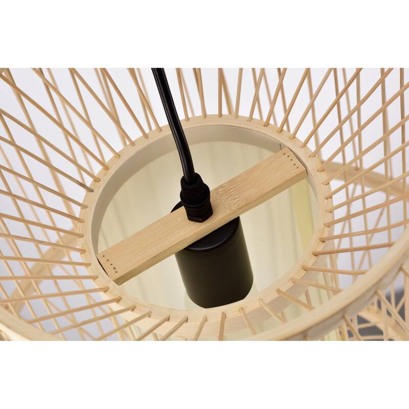 Yvette Natural Wood 1-Light Rattan Cage Pendant Light