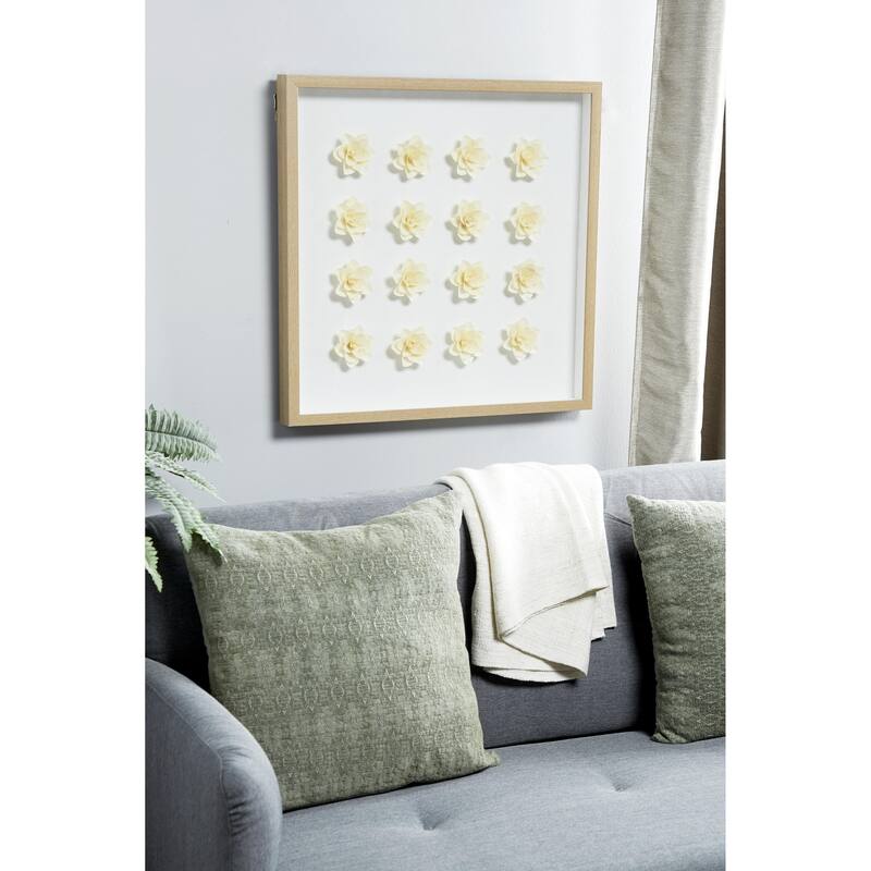 Wooden Floral 3D Shadow Box with Brown Frame - White - Roche River Decor