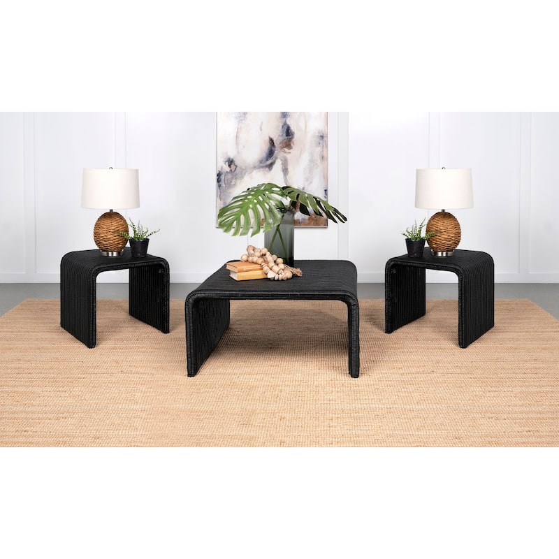 Cahya Rattan Coffee and End Table Set - 3-Piece Set - Black
