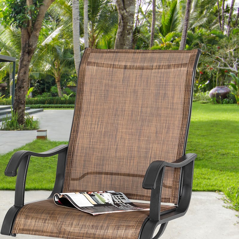 Patio 2-Piece Textilene Dining Chairs, Smooth 360-Degree Swivel, Brown