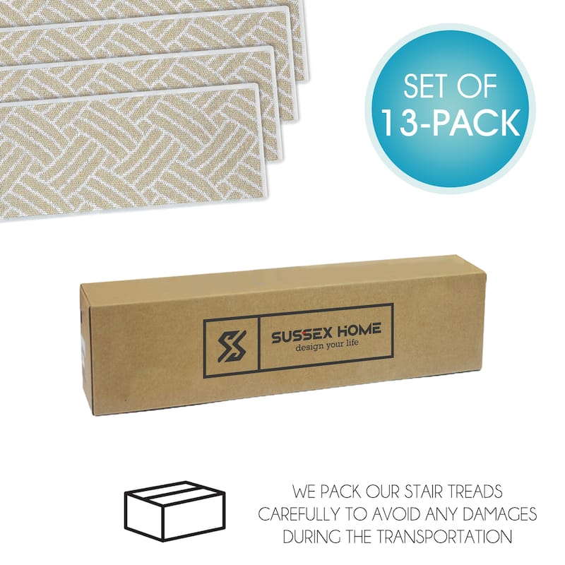 SussexHome Sisal Design 9" X 28" Stair Treads - 70% Cotton Anti-Slip Carpet Strips for Indoor Stairs-with Double Adhesive Tape