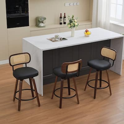 Upholstered Faux Leather Counter Height Barstools with Walnut Back and Bentwood Legs