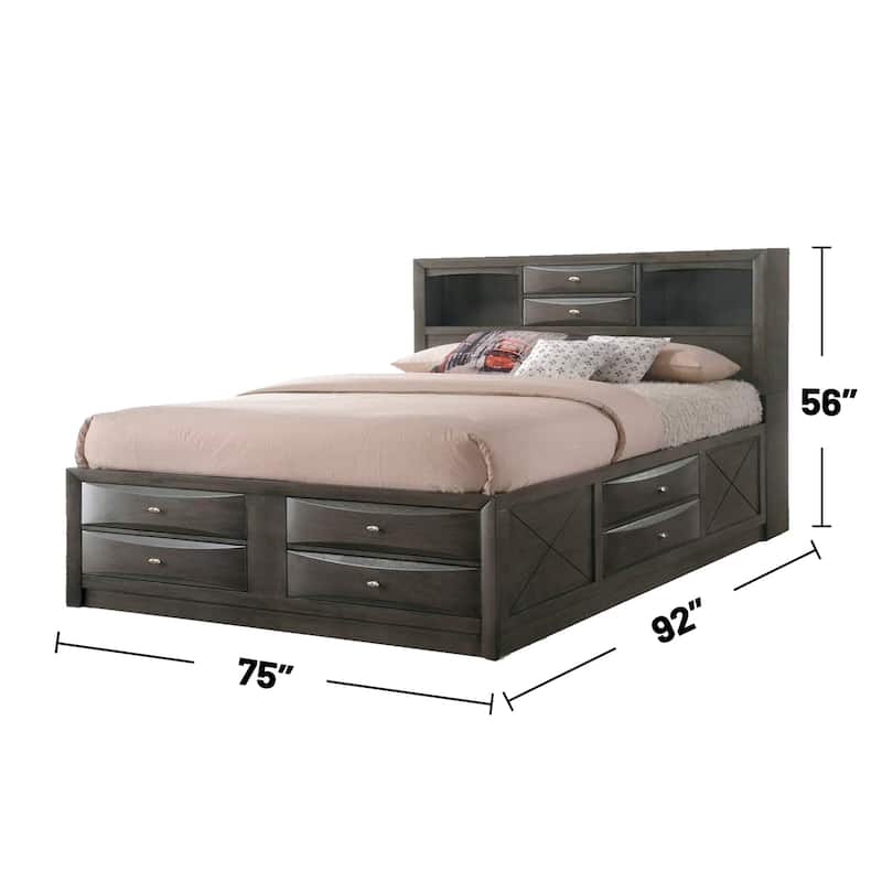Wooden Eastern King Bed with Bookcase and Drawers