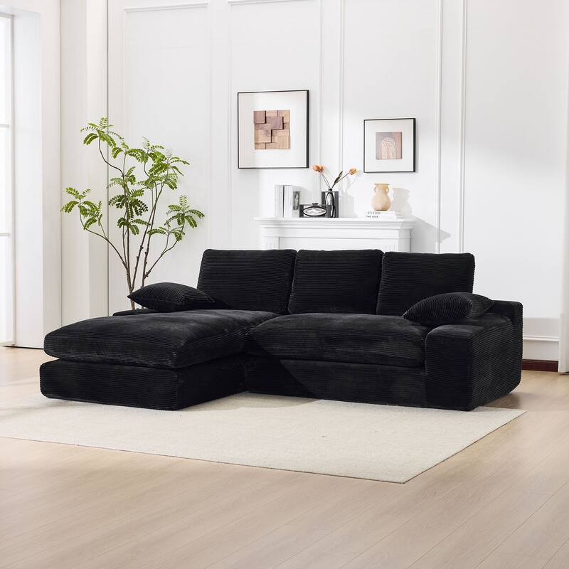 Modular Sectional Cloud Sofa with L-Shape Chaise, Corduroy Upholstered Sleeper Sofa, Compressed Sofa with Pillow