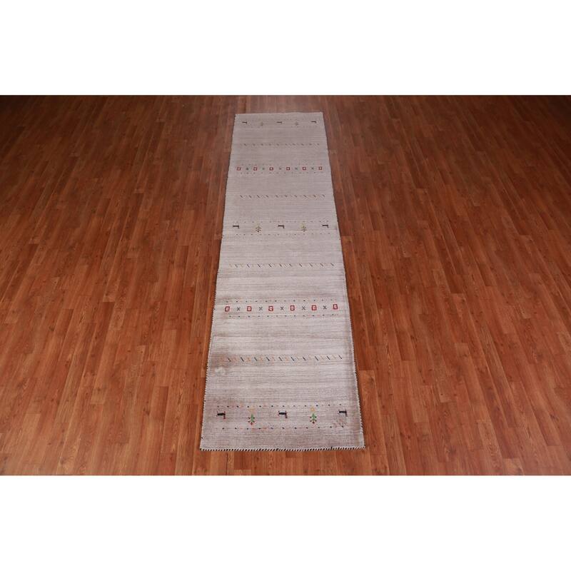 Hand Knotted Oriental 100% Wool Carpet Tribal Animal Pictorial Brown Gabbeh Runner Rug - 9' 10'' X 2' 9''