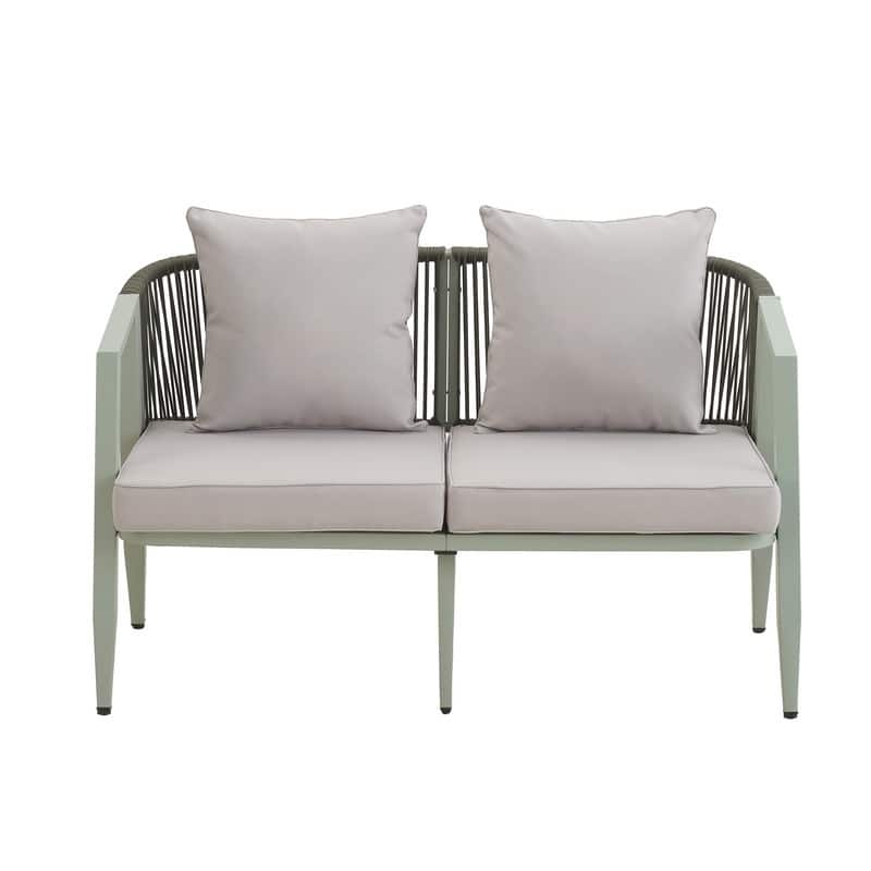 4-Piece Outdoor Patio Set, Iron Conversation Set with Table and Cushions for Garden, Poolside