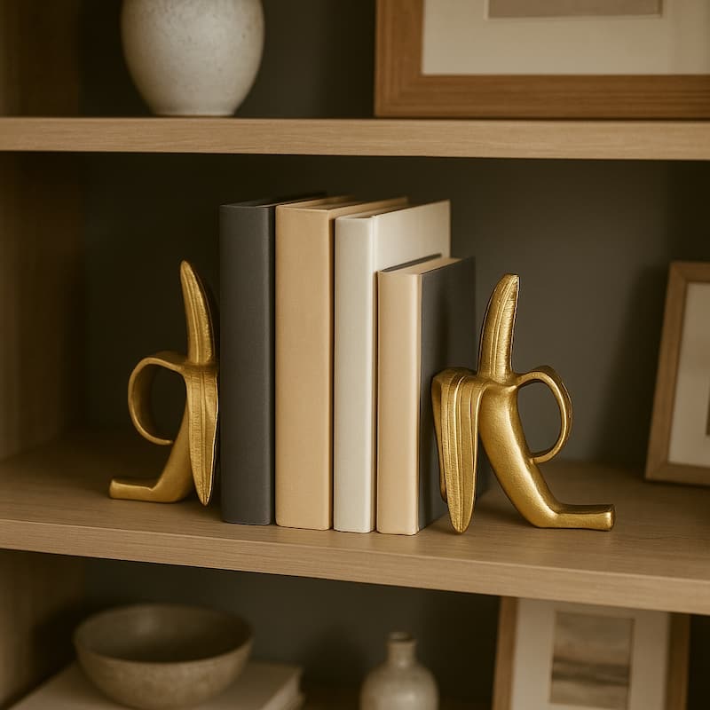 Decorative Metal Banana Sculptures Bookends - Modern Home - 11", Gold - 11.0" - Gold/ Metallic - 11.0"