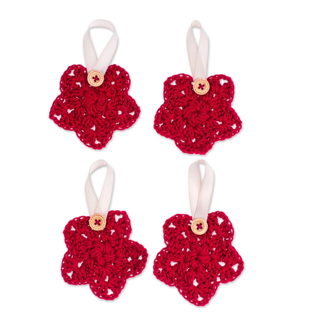 Novica Handmade Red Sensations Crocheted Ornaments (Set Of 4)