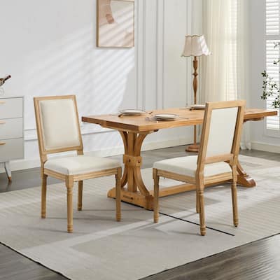 Dining Chairs Set of 2, Square Backrest Solid Wood Frame Dining Chair