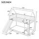 dimension image slide 0 of 4, Twin Over Twin Bunk Bed with Built-in Ladder, Metal House Bunk Bed Frame with Guardrail & Roof for Kids Girls Boys Teen