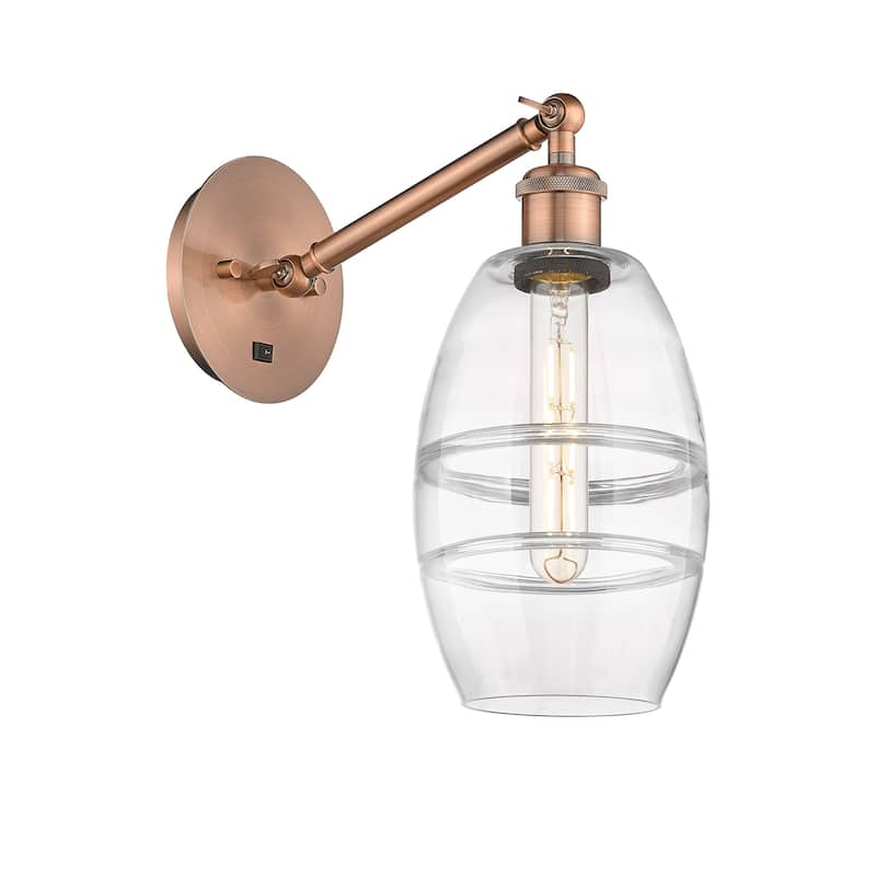 Innovations Lighting 317-1W-8-6 Vaz Sconce Vaz 8" Tall Wall Sconce - Antique Copper / Clear