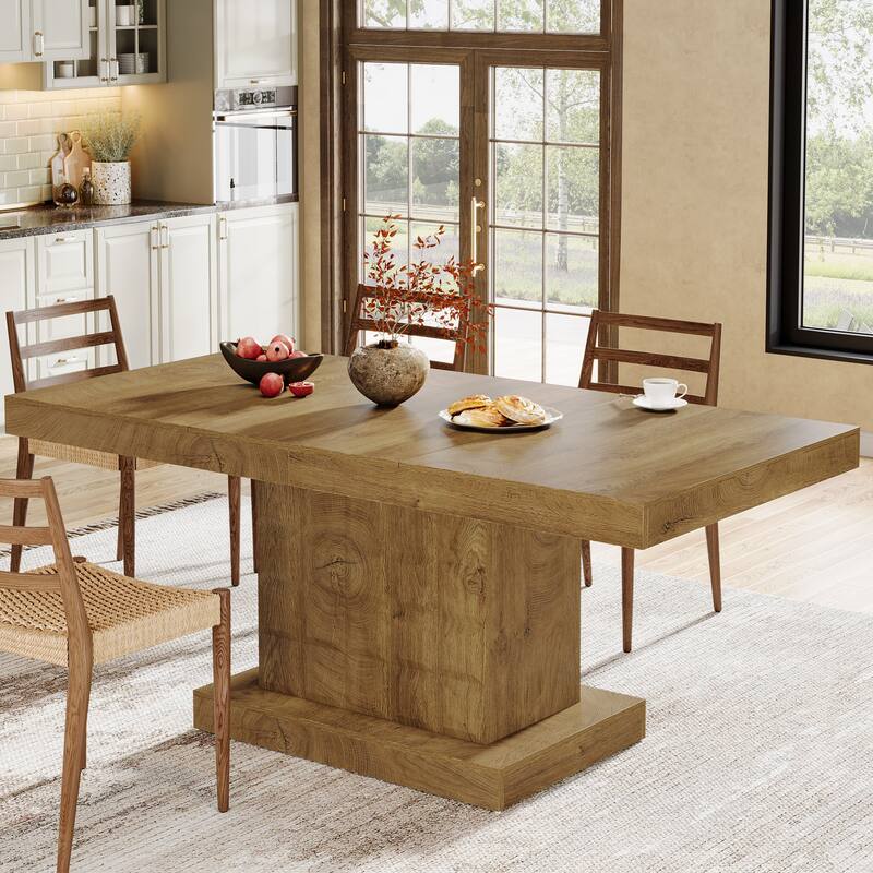 63'' Dining Table for 4-6, Farmhouse Wooden Rectangular Dinner Table