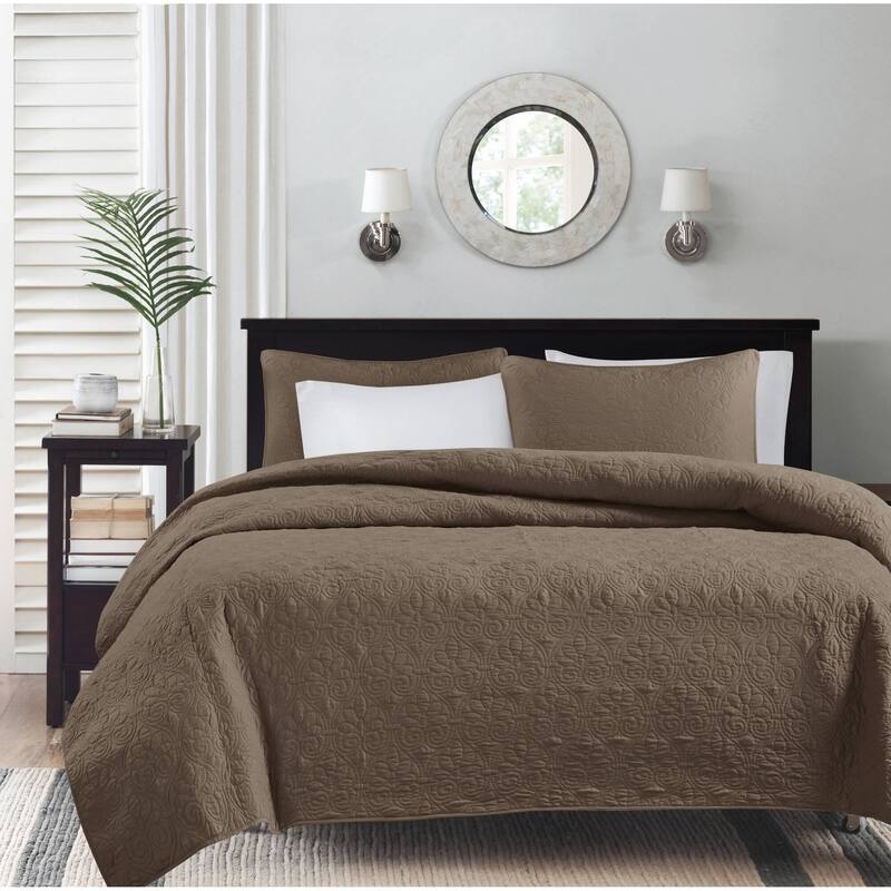 Madison Park Mansfield Reversible Quilt Set - Mocha - Queen
