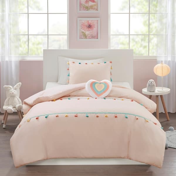 slide 2 of 36, Intelligent Design Kids Tanya Tassel Comforter Set with Heart Shaped Throw Pillow Blush - Full - Queen