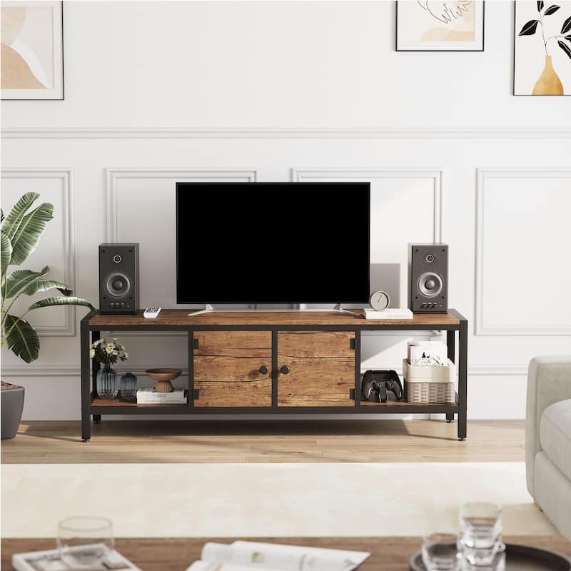 58 Inch TV Stand with Storage,TV Entertainment Center Up to 75 Inch TV,Wooden TV Stand for Living Room, Bedroom,Brown