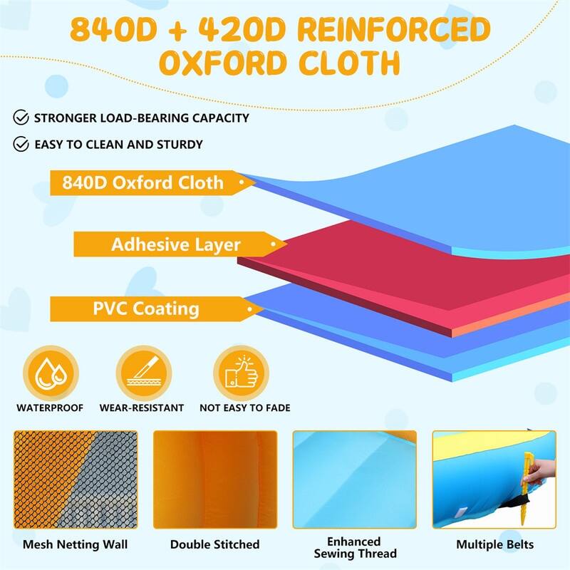 Oxford Cloth Inflatable Castle Bounce House In Blue And Yellow With Curved Slide, Whack-A-Mole & Water Play Function - N/A