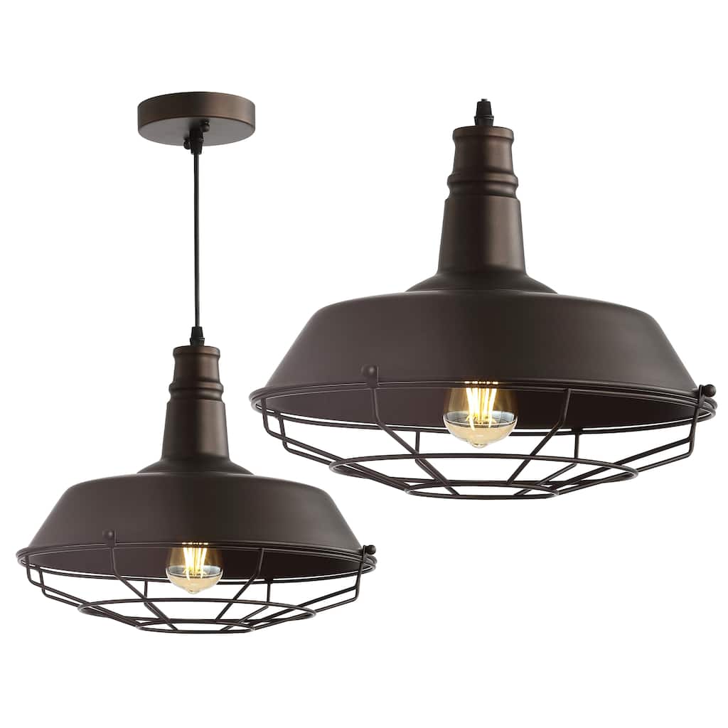 Hutson 14.25" Adjustable Industrial Metal LED Pendant, Oil Rubbed Bronze by JONATHAN Y