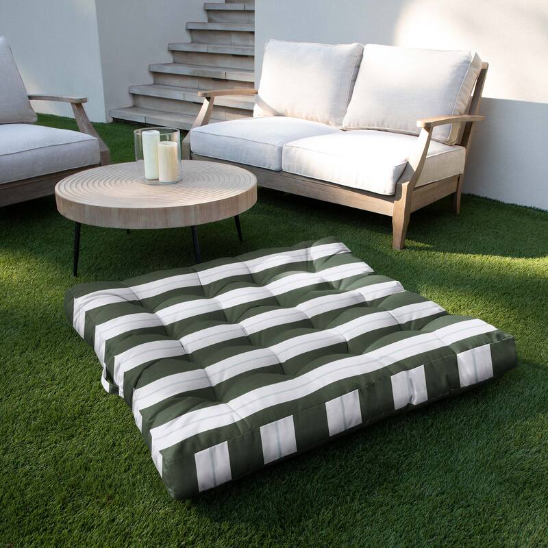 Sorra Home Sunbrella Striped Large Indoor/Outdoor Square Tufted Floor Pillow with Handle (Single Pillow)