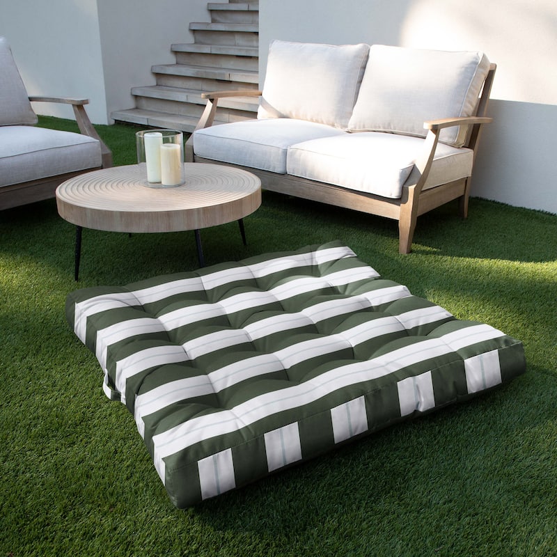 Sorra Home Sunbrella Striped Large Indoor/Outdoor Square Tufted Floor Pillow with Handle (Single Pillow)