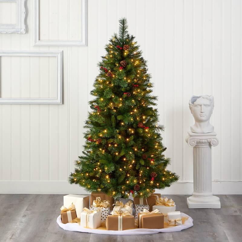 6’ Pre-Lit Aberdeen Spruce Artificial Christmas Tree, Clear LED Lights - 6 Foot