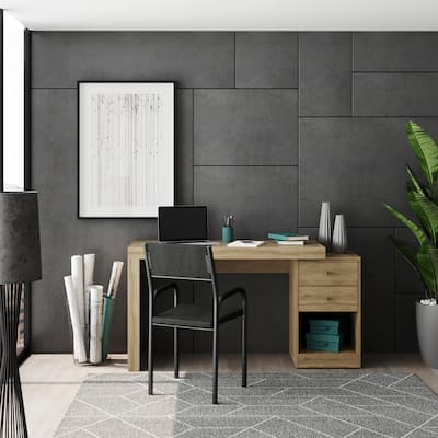 Mid-Century Modern Style Writting Desk,Expandable Home Office Desk With Two Storage Drawers And One Open-Back Bottom Shelf