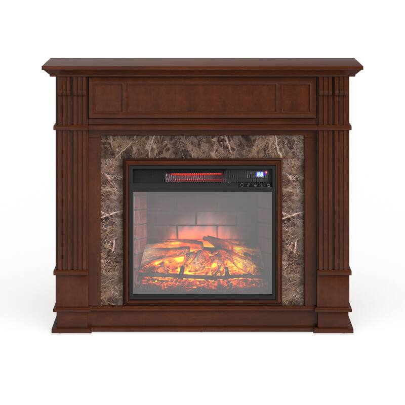 SEI Furniture Maple Faux Stone Electric Media Fireplace