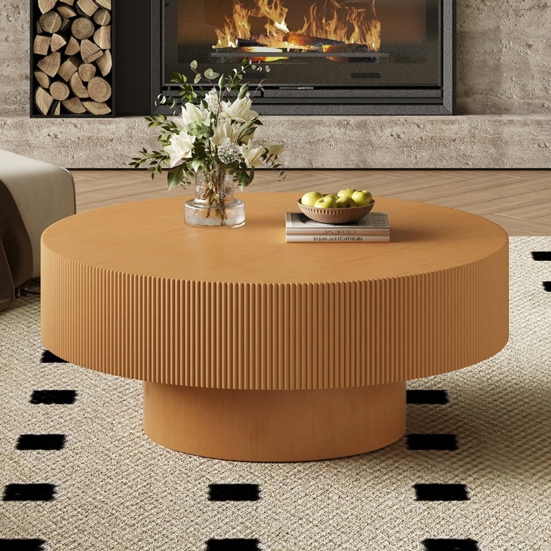 Modern 31.5" Round Coffee Table, Fluted Drum End Table