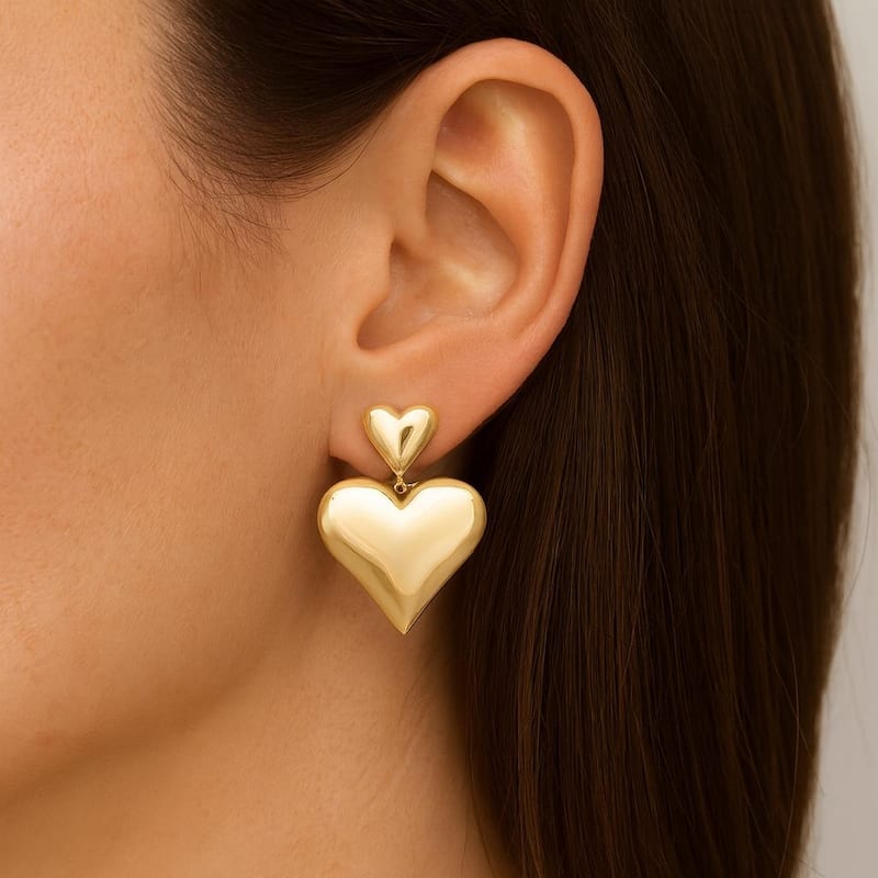 Polished Chunky Double Heart Drop Dangle Earrings
