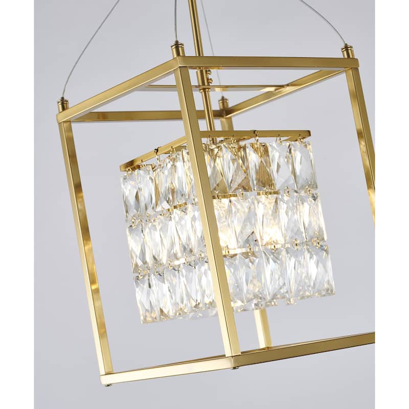 4-Light Antique Brass Cage Chandelier With Clear Crystals