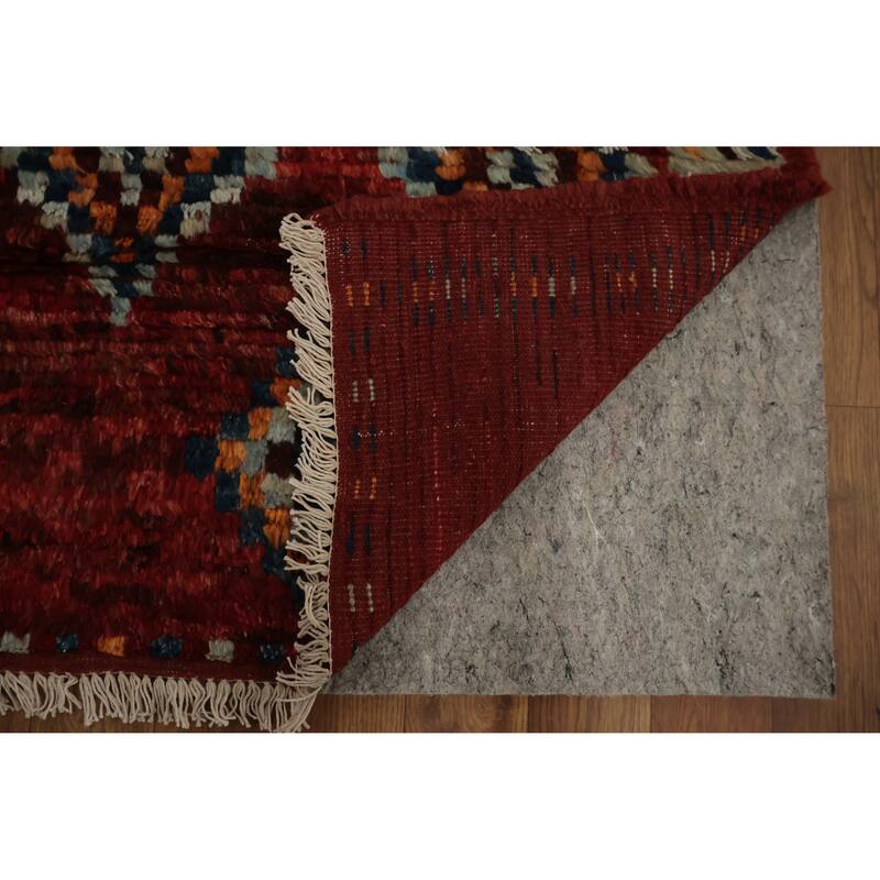 Hand Knotted Oriental 100% Wool Carpet Modern Tribal Red Moroccan Area Rug - 9' 7'' X 6' 7''