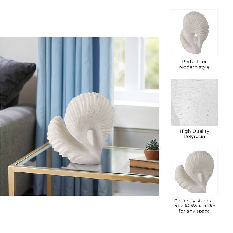 Polyresin Abstract Sculpture Modern Shell Form Home Decor - 14" White - 14" x 6.25" x 14.25"