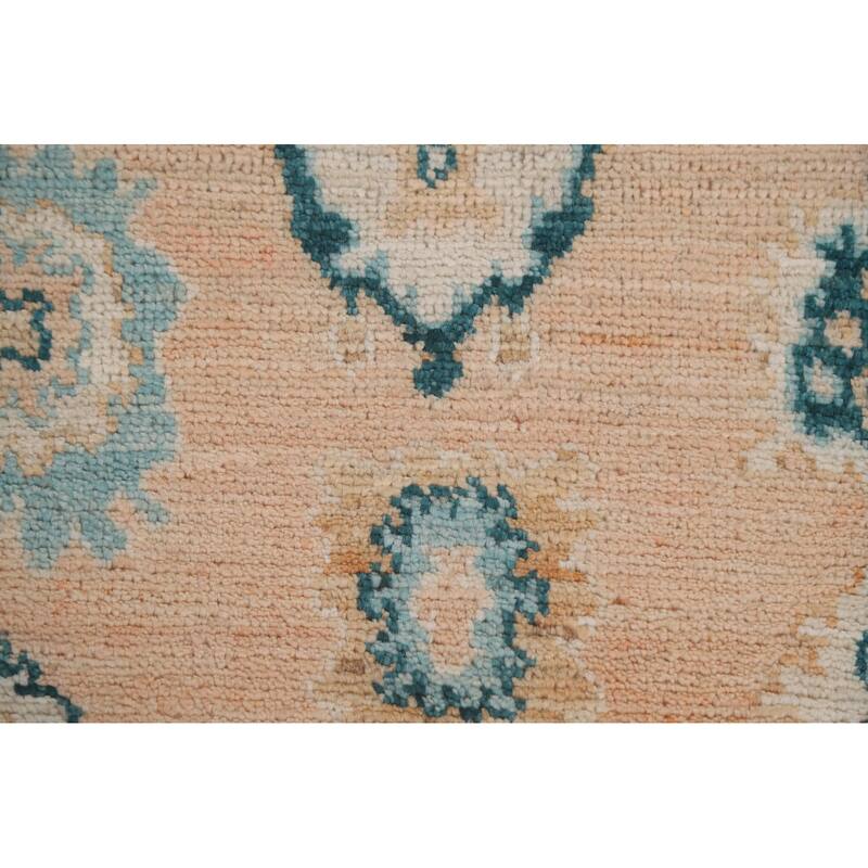 Hand Knotted Oriental 100% Wool Carpet Transitional Geometric Peach Oushak Area Rug - 2' 11'' X 2' 0''
