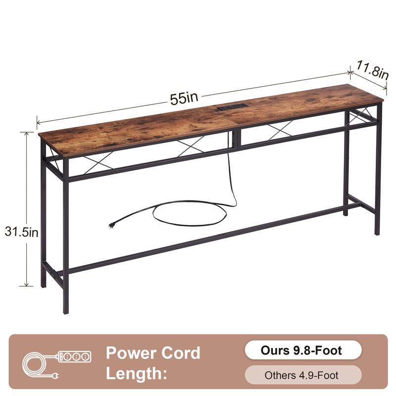 Javlergo Console Table with with Charging Station & USB Ports, Rustic Brown