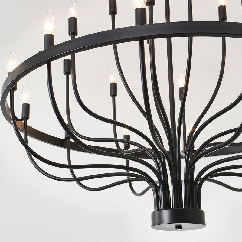 Black Chandelier Modern Farmhouse Chandelier for Dining Room Round Industrial Candle Chandeliers Light Wagon Wheel Chandelier