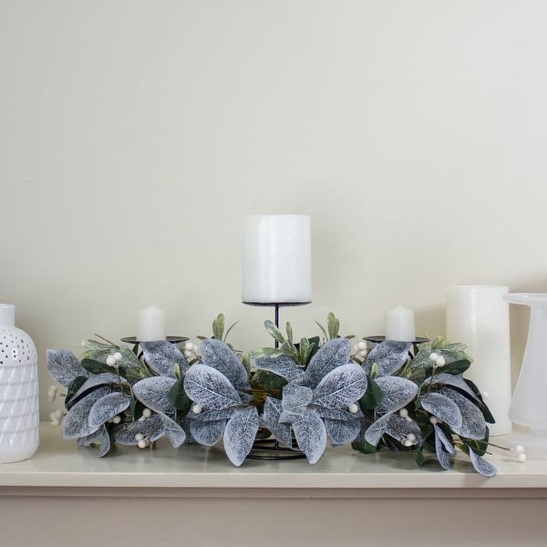 Shop 32 Iced Leaves And Winter Berries Artificial Christmas Pillar Candle Holder Overstock 29872206