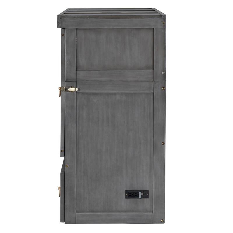 Space-Saving Full Murphy Bed with USB Port, Power Outlets & Large Drawer - Convertible Cabinet Design