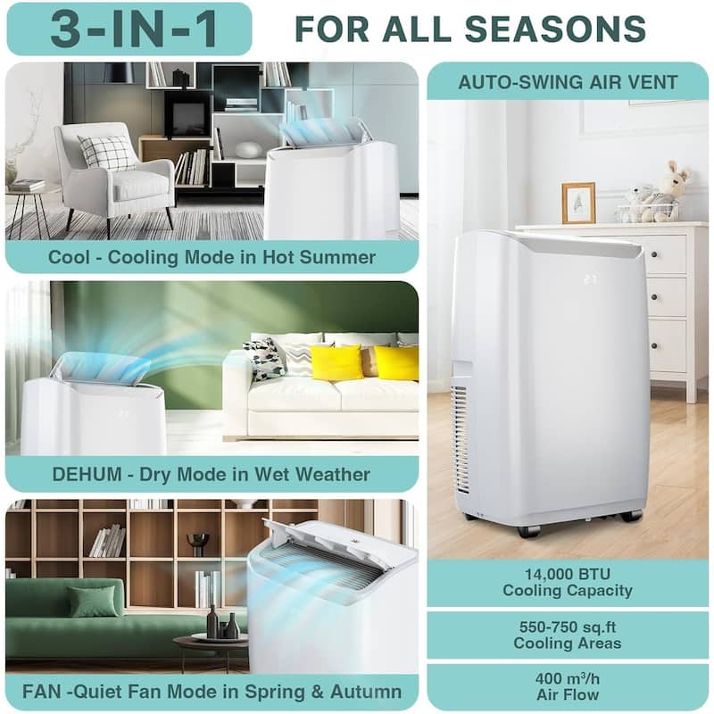 14000 Btus Portable Air Conditioner for Rooms Up to 750 Sq. Ft. - N/A