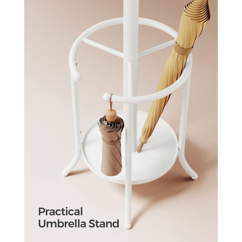 Modern Tall Freestanding Coat Rack with Metal Frame and Umbrella Holder for Home and Office - 15.7"D x 15.7"W x 68.9"H