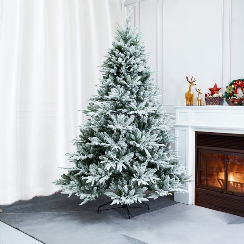 6/7FT Snow Flocked Artificial Christmas Tree for Home Decoration - 6 Foot