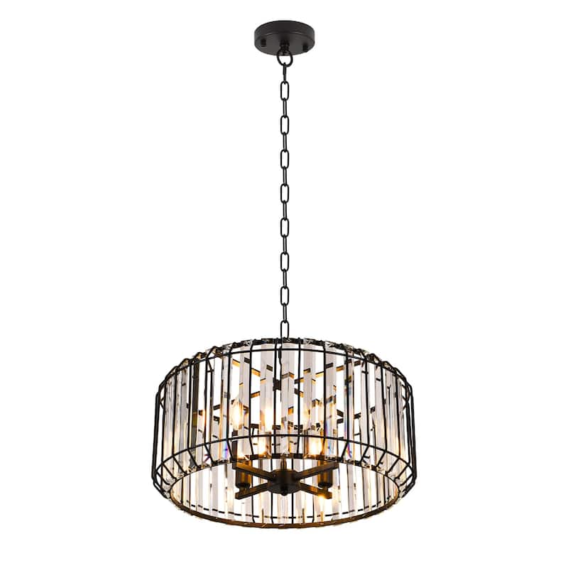 4-light Elegant Crystal - Adorned Black Drum Chandelier - Matte Black