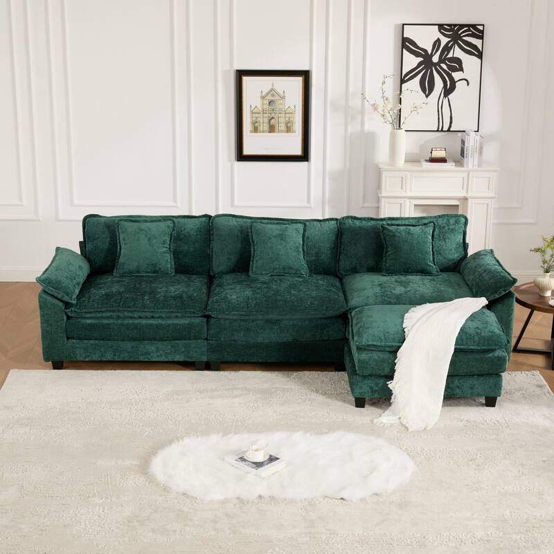 Roomfitters 3-Seater Cloud Sofa, Modern Chenille Upholstered Sectional Couch with Wide Armrests and Deep Cushions