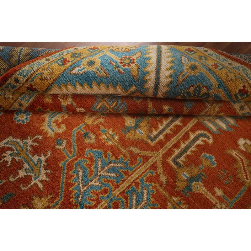 Orange Heriz Serapi Oriental Area Rug Hand-Knotted Wool Carpet - 9'0"x 11'9"