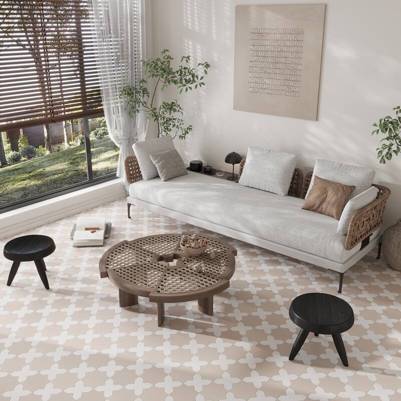 Seville 7" Star with 5" Cross Matte Porcelain Wall and Floor Tile (10.62 sq ft/case) - 68 Pack - White/Taupe