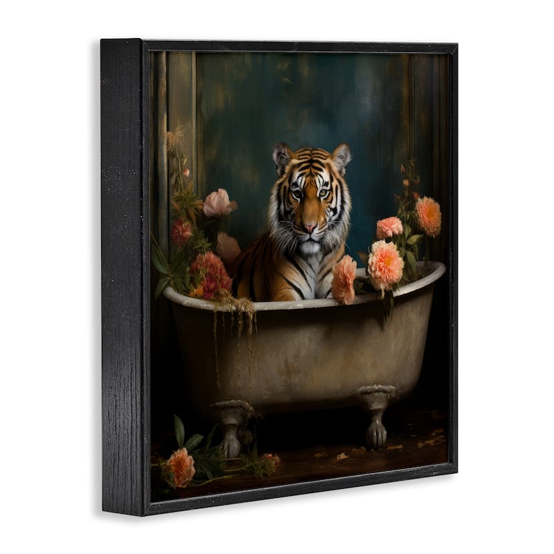Stupell Tiger in Floral Bathtub Framed Giclee Art Design by Lazar Studio