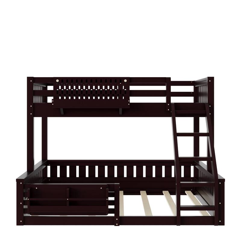 Roomfitters Bunk Bed with Bookshelf and Pegboard, Solid Wood Split Frame