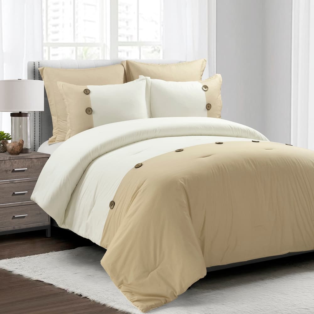 Lush Decor Linen Button Cotton Blend Comforter 5 Piece Set