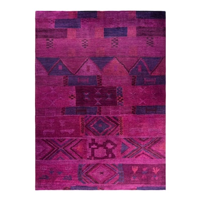Modern One-of-a-Kind Hand-Knotted Area Rug - Pink, 9' 1" x 12' 5" - 9' 1" x 12' 5"