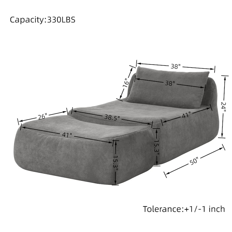 Chenille Bean Bag Chair with Ottoman Waist Pillow and Large Memory Foam Lounger for Adults